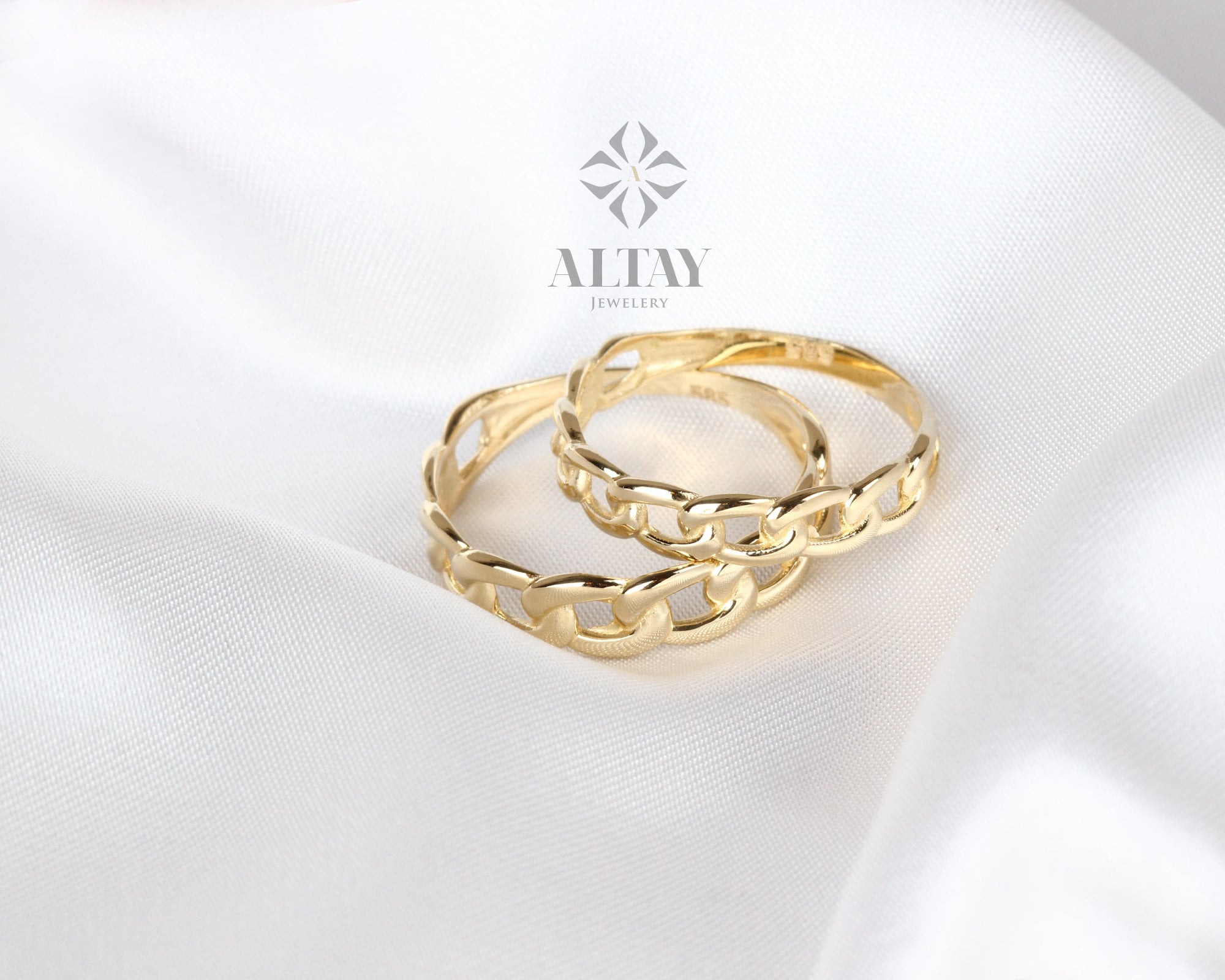 14K Gold Chain Ring, 3mm 4mm Oval Chain Band Ring, Dainty Stacking Ring, Chunky Chain Ring, Pointer Finger Gold Ring, Thick Chain Curb Ring