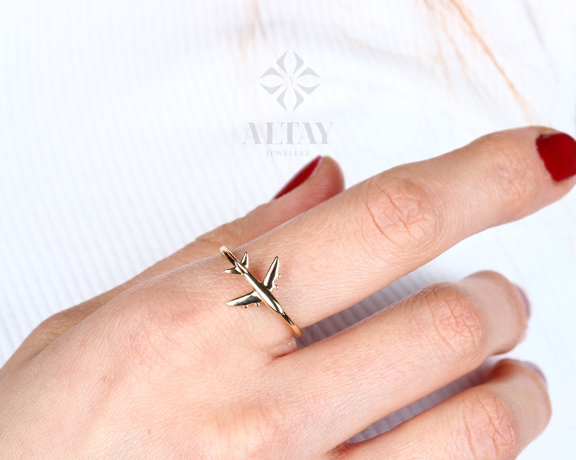 14K Solid Gold Airplane Ring, Aviation Gifts, Plane Gold Ring, Female Pilot Gift, Travel Ring, Minimal Flight Attendant Ring, Gift for Her