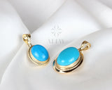 14K Turquoise Gold Necklace, Oval Cut Turquoise Gold Pendant Necklace