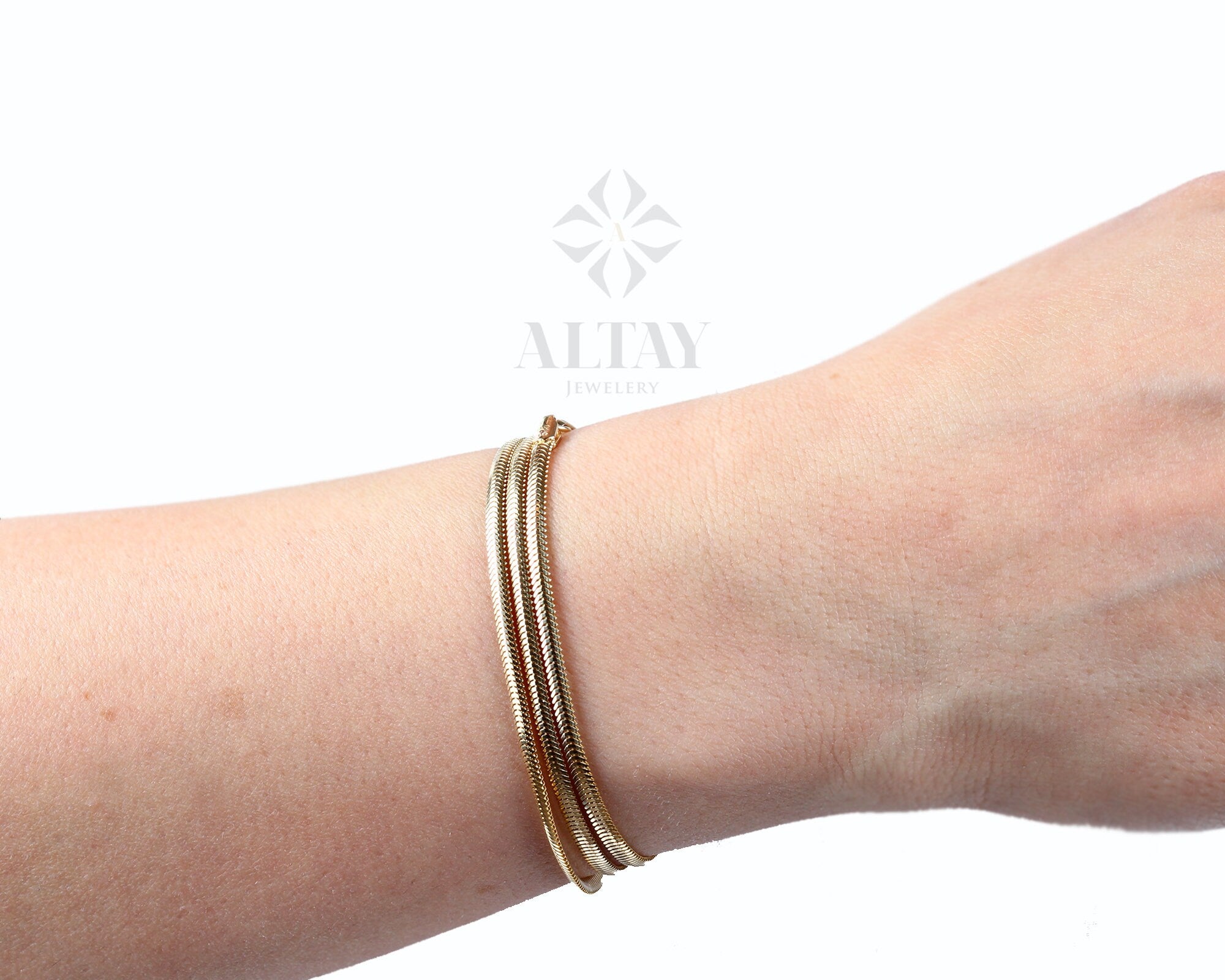 14K Gold Herringbone Bracelet, Flat Chain Snake Bracelet, Dainty Herringbone Bracelet, Minimalist Jewelry, Thick Gold Bracelet, Gift for her