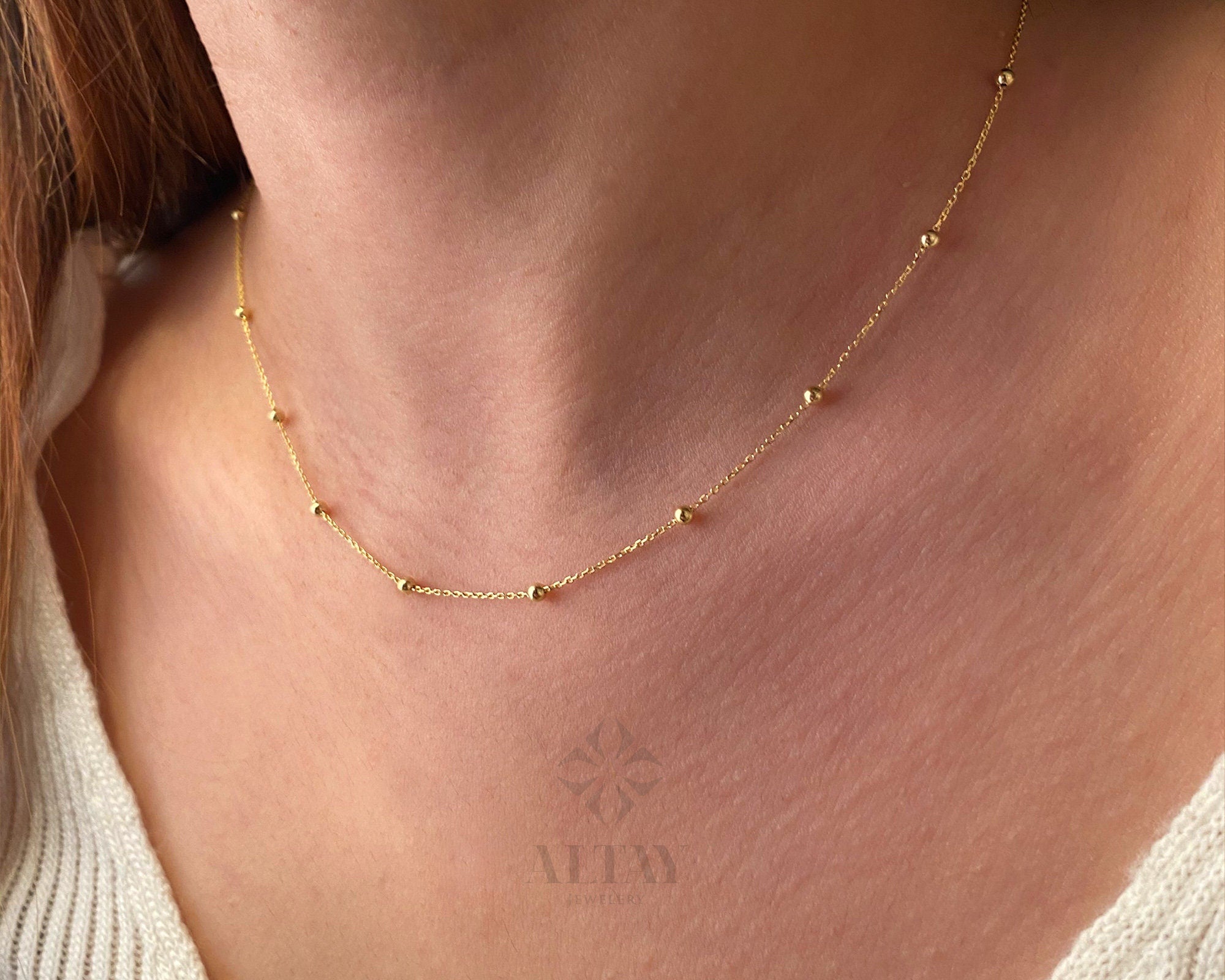 Mini balls necklace, delicate gold jewelry
