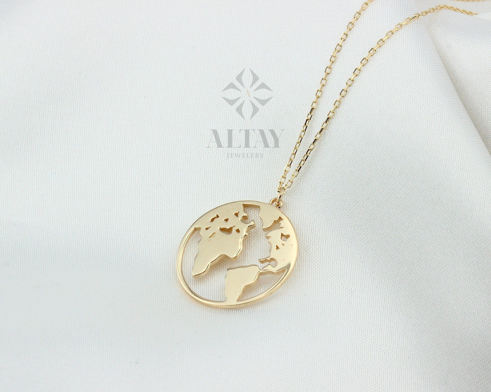 14K Gold Earth Necklace, World Map Necklace, World Necklace, Wanderlust Necklace, Dainty Necklace, Minimalist Travel Necklace, Love Jewelry