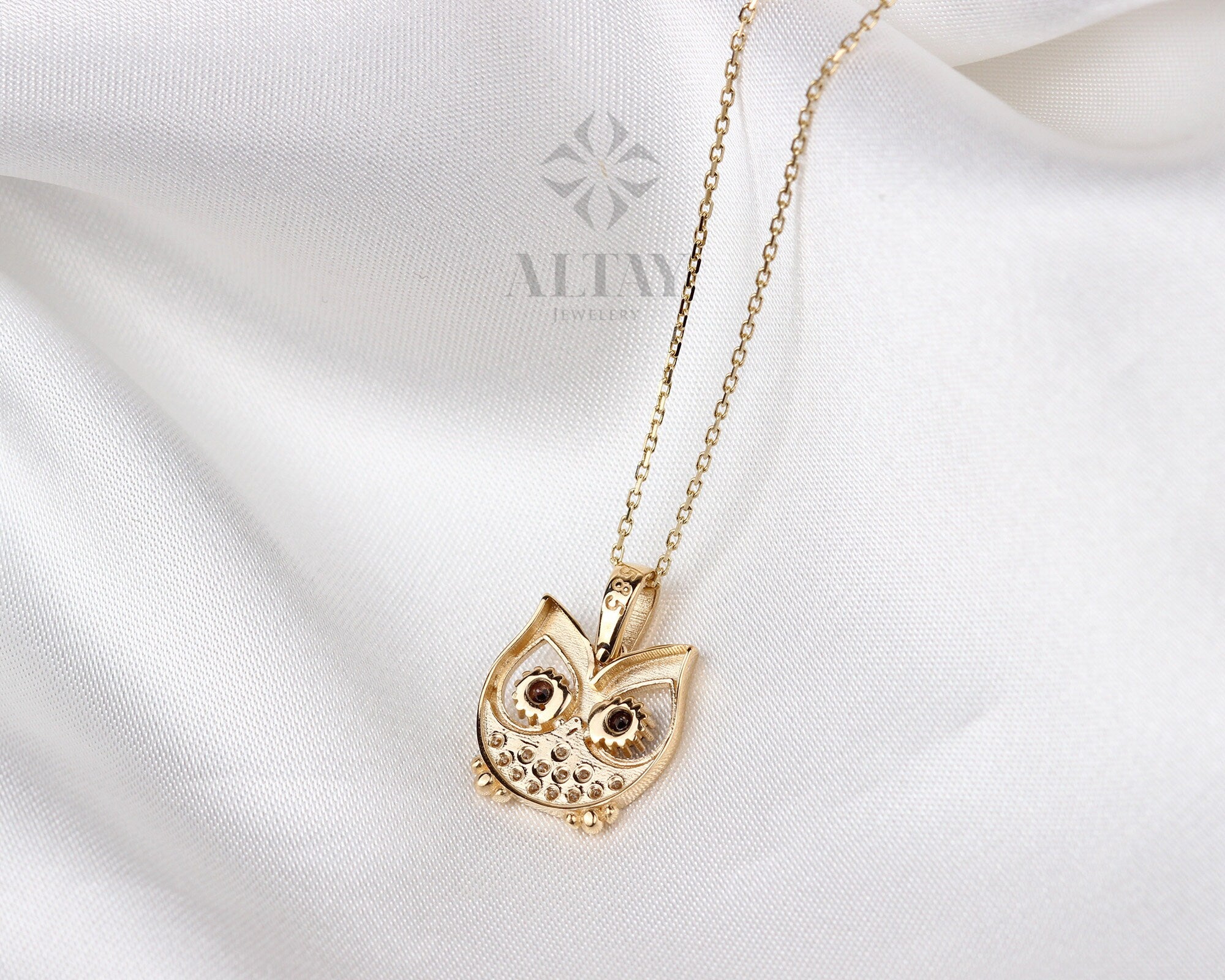 14K Gold Owl Diamond Necklace, CZ Diamond Night Owl Pendant Necklace, Dainty Gold Owl Charm, CZ Diamond Necklace, Gift For Her