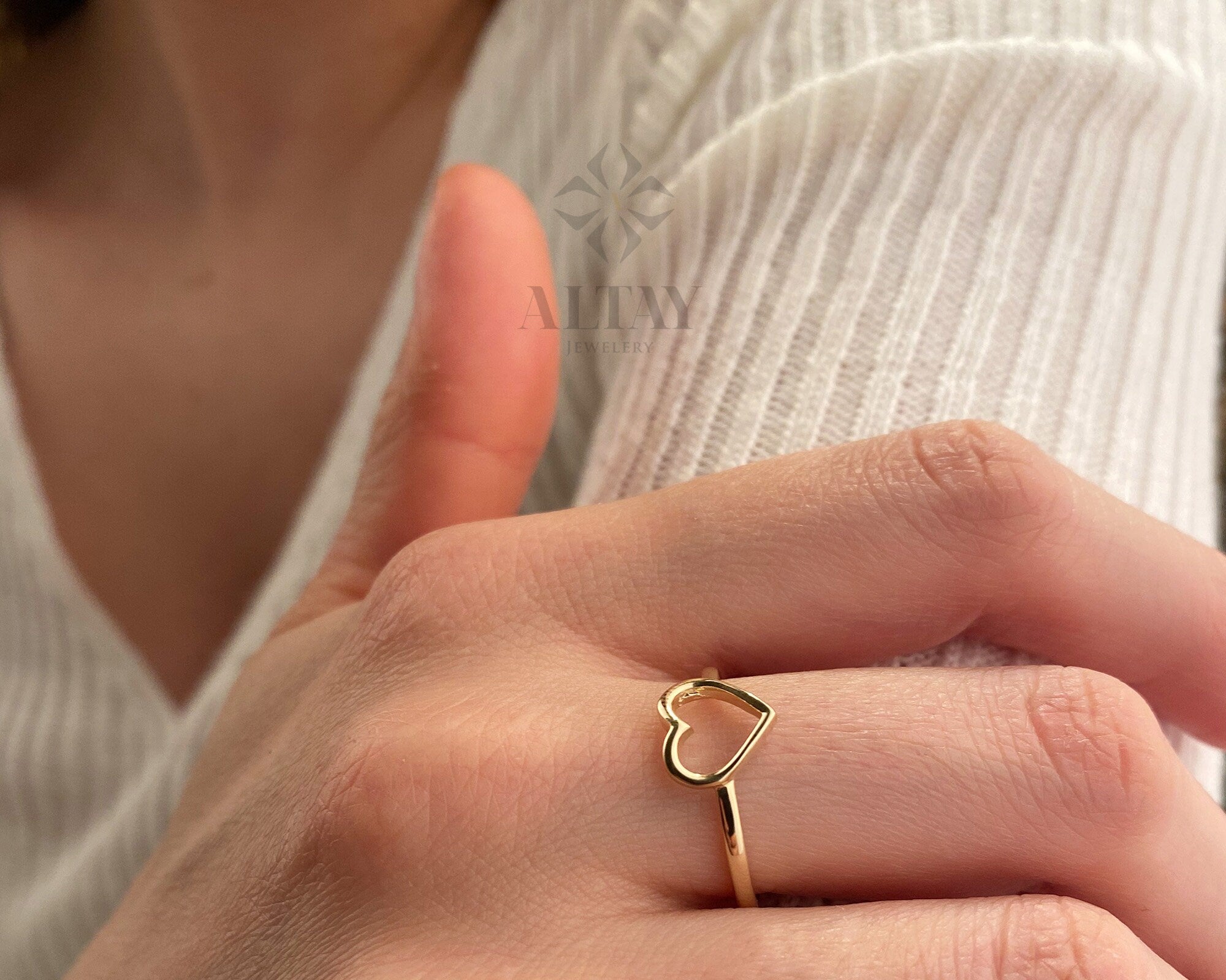 14K Solid Gold Heart Ring, Minimalist Dainty Stackable Ring, Promise Ring, Valentine Heart Ring, Tiny Love Shape, Gift For Her, Real Gold