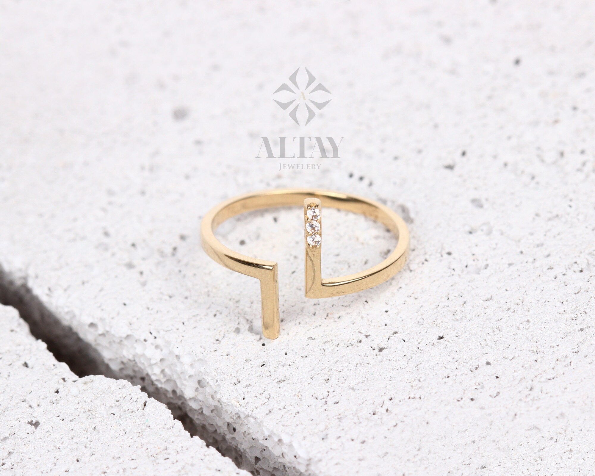 14K Gold T Bar Open Ring, T Paralel Ring, Statement Ring, Asymmetrical Double Bar Open Ring, T-Ring, Dainty Rings, Minimalist, Bar Rings