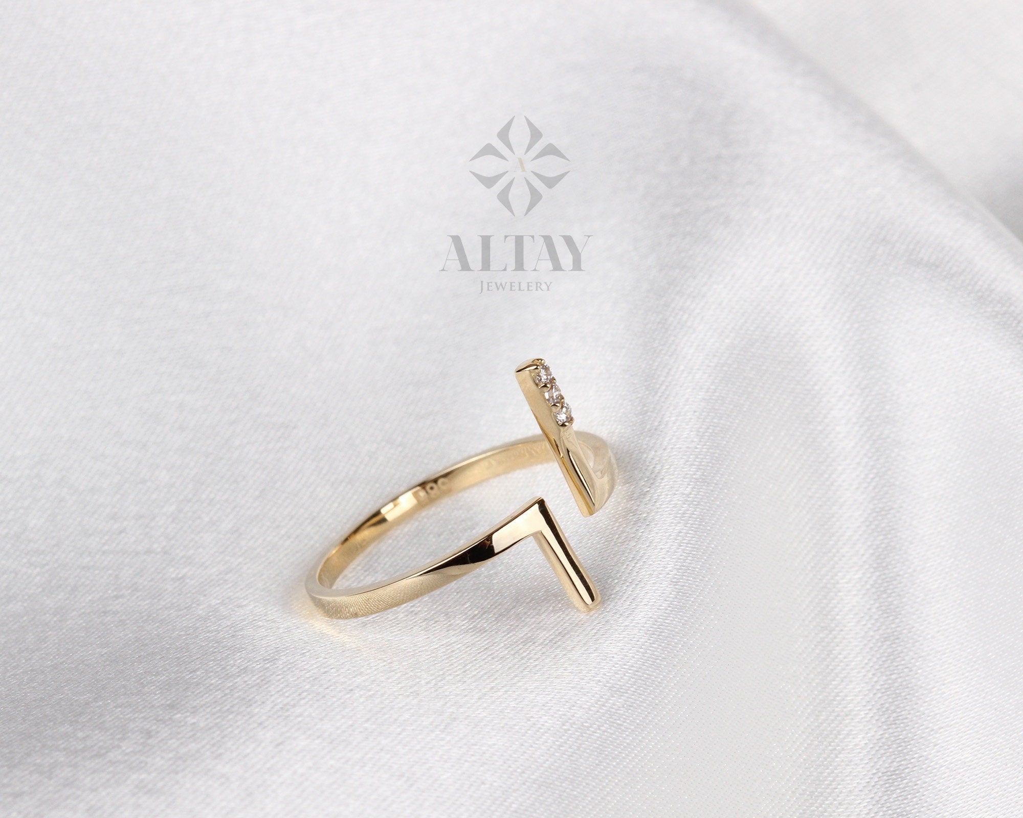 14K Gold T Bar Open Ring, Cuff Band Ring, T Paralel Ring, Parallel T Ring, Adjustable Stacking Ring, Double T Bar Ring, Gift For Mom