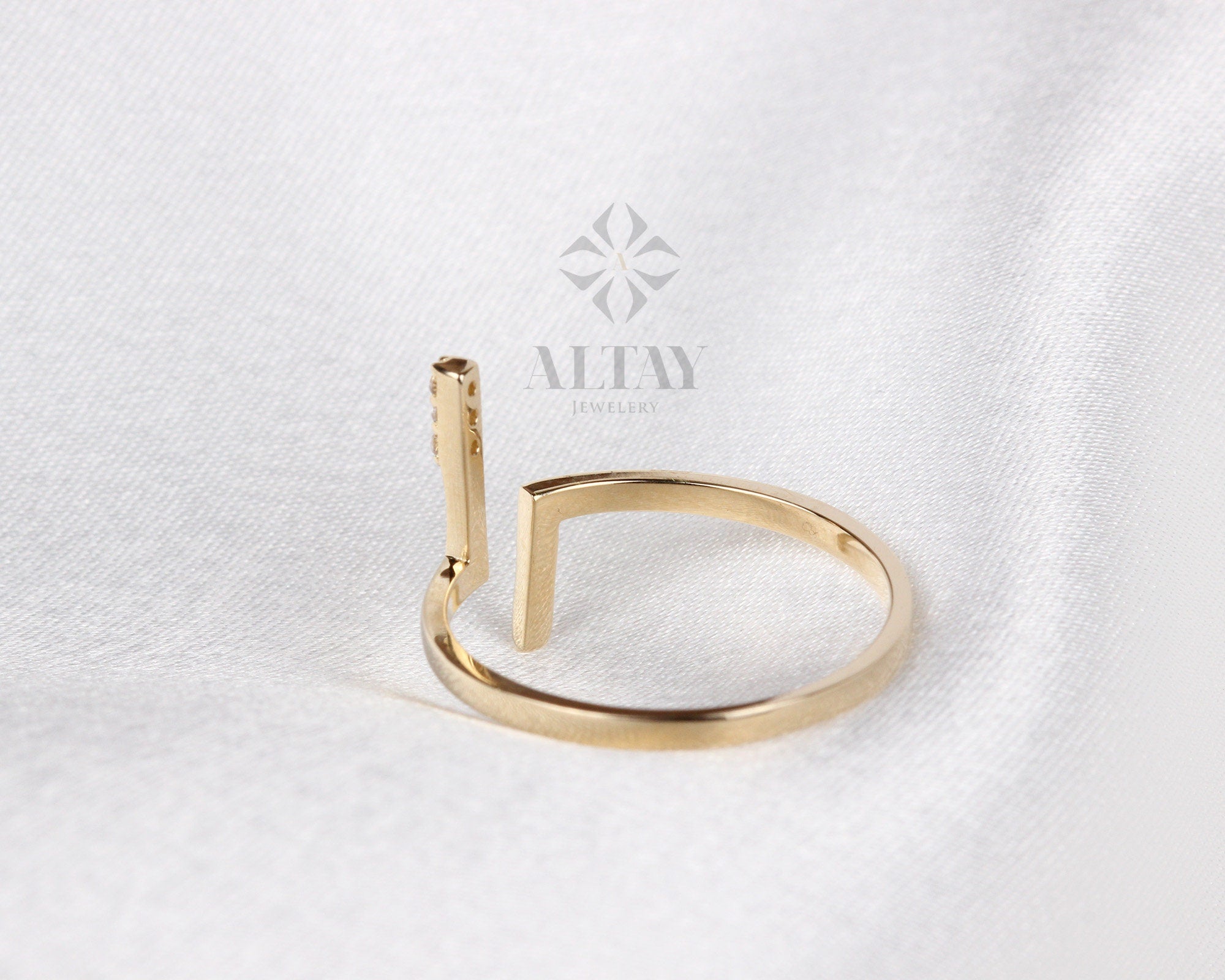 14K Gold T Bar Open Ring, Cuff Band Ring, T Paralel Ring, Parallel T Ring, Adjustable Stacking Ring, Double T Bar Ring, Gift For Mom