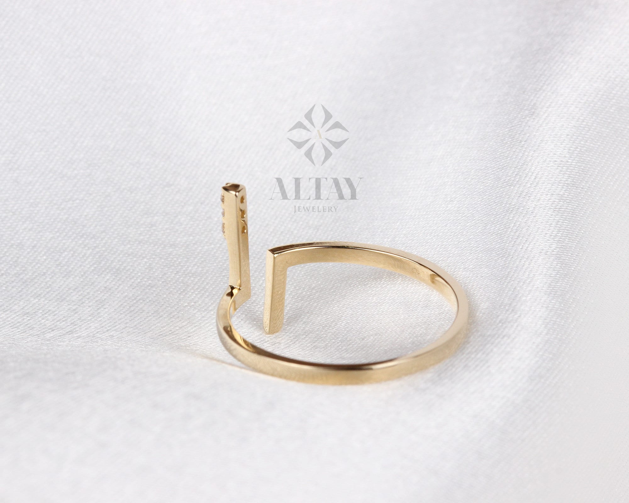 14K Gold T Bar Open Ring, T Paralel Ring, Statement Ring, Asymmetrical Double Bar Open Ring, T-Ring, Dainty Rings, Minimalist, Bar Rings