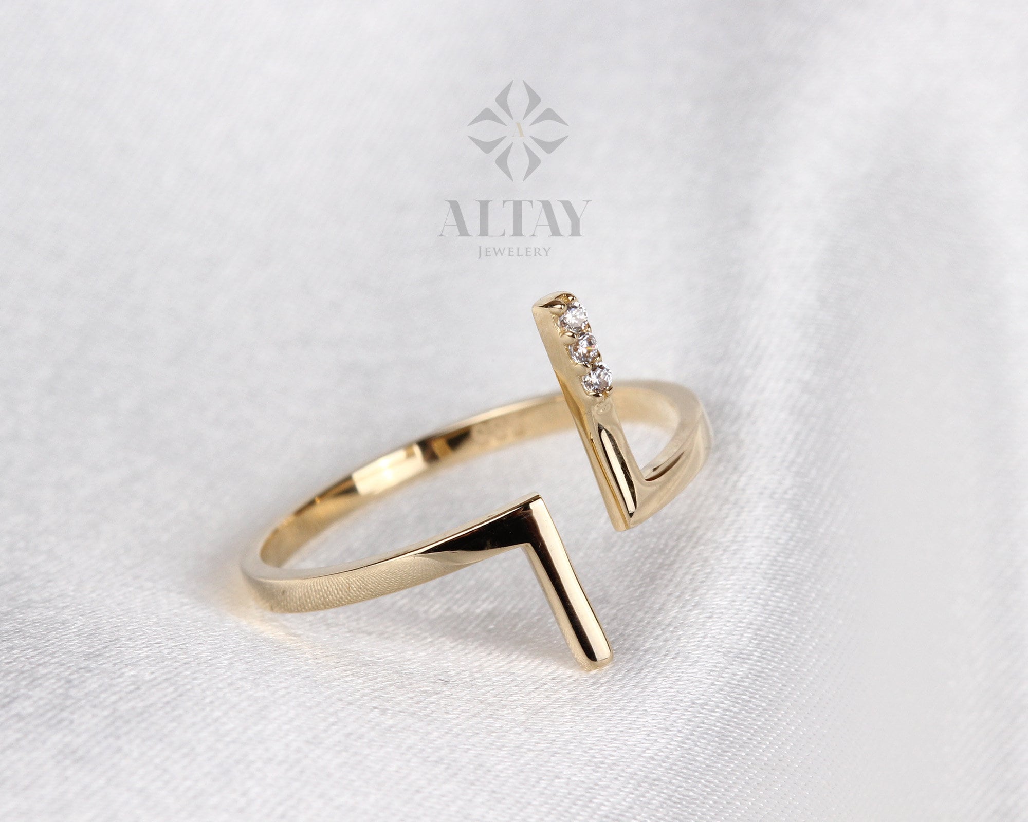 14K Gold T Bar Open Ring, T Paralel Ring, Statement Ring, Asymmetrical Double Bar Open Ring, T-Ring, Dainty Rings, Minimalist, Bar Rings