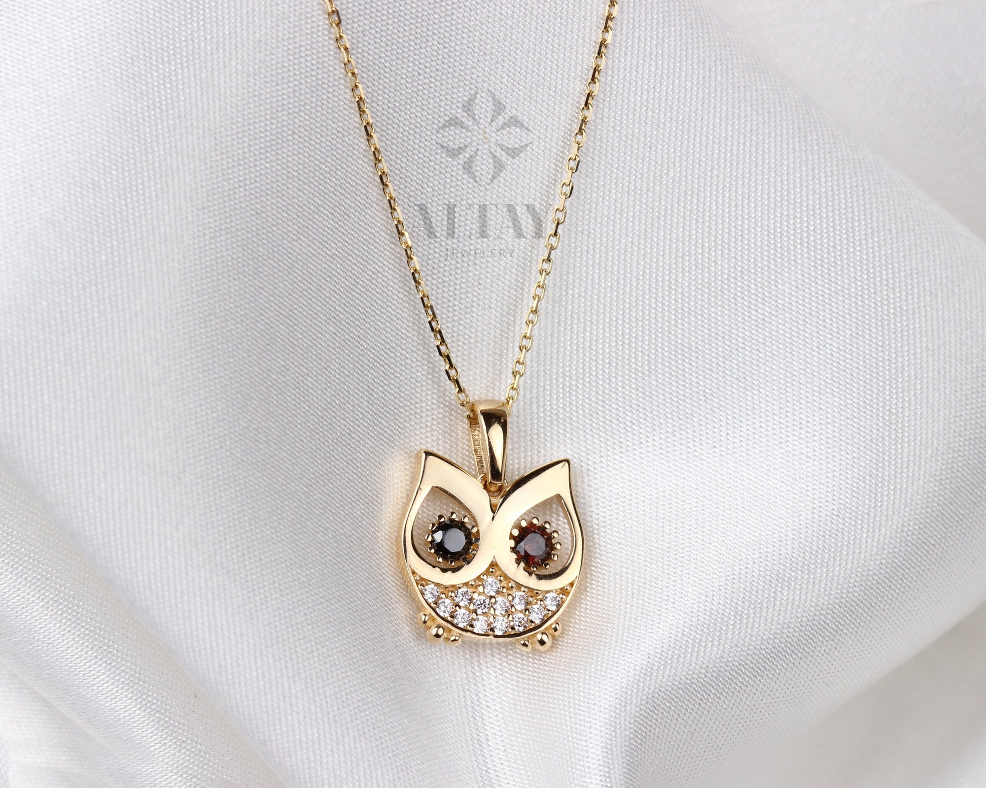 14K Gold Owl Diamond Necklace, CZ Diamond Night Owl Pendant Necklace, Dainty Gold Owl Charm, CZ Diamond Necklace, Gift For Her