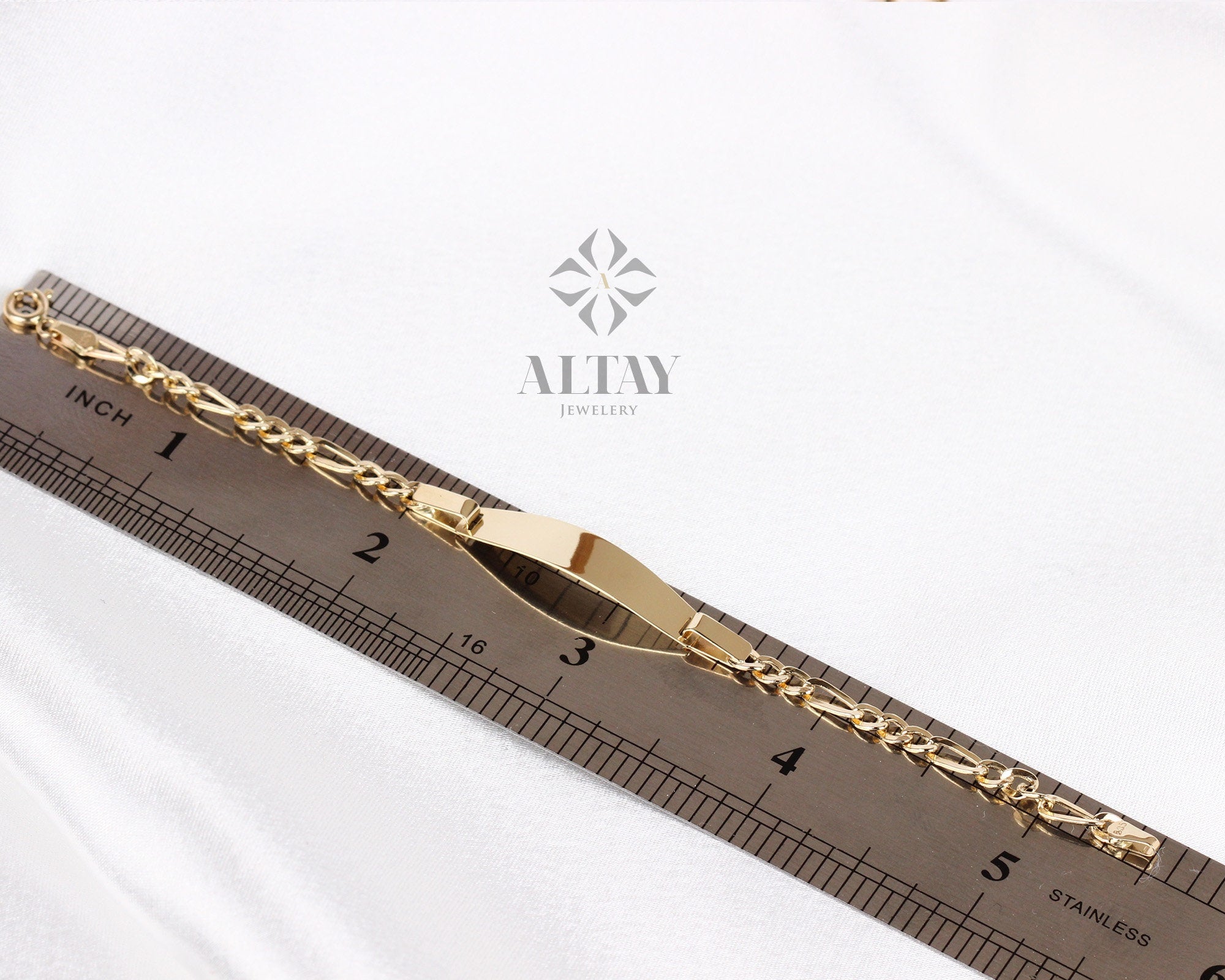 14K Gold Baby ID Bracelet, Child Nameplate Bracelet, Solid Gold Custom Engraved Bar, Custom Name Baby Boy Girl Bracelet, Personalized Gift