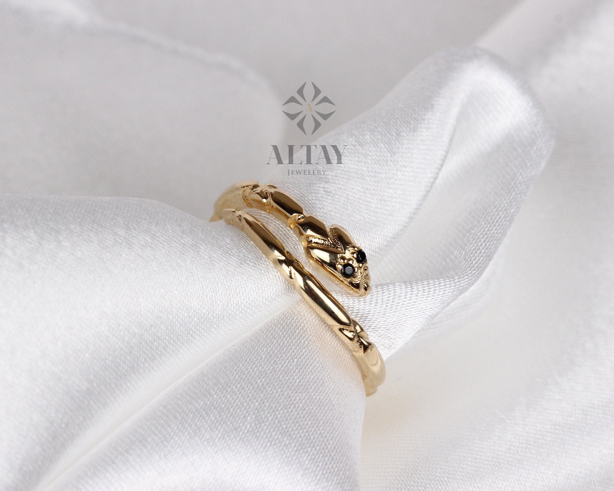 14K Gold Snake Ring, Snake Band, Open Serpent Jewelry, Dainty Stacking Animal Rings, Snake Style Ring, Open Band Statement Wrap Ring