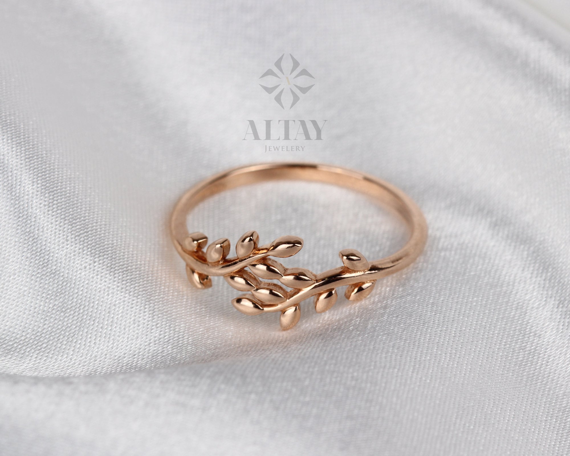 14K Gold Leaf Branch Ring, Gold Leaf Twig Ring, Rose Gold Leaf Ring, Layering Ring, Vine Ring, Laurel Ring, Nature Jewelry, Tree ring