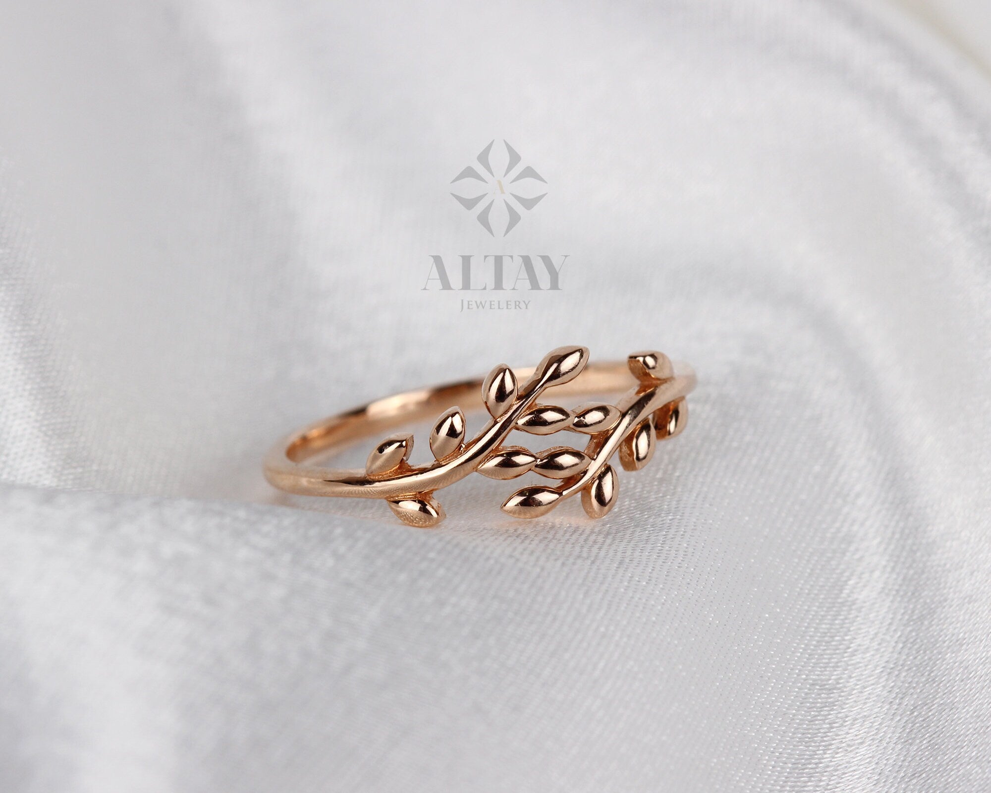 14K Gold Leaf Branch Ring, Gold Leaf Twig Ring, Rose Gold Leaf Ring, Layering Ring, Vine Ring, Laurel Ring, Nature Jewelry, Tree ring