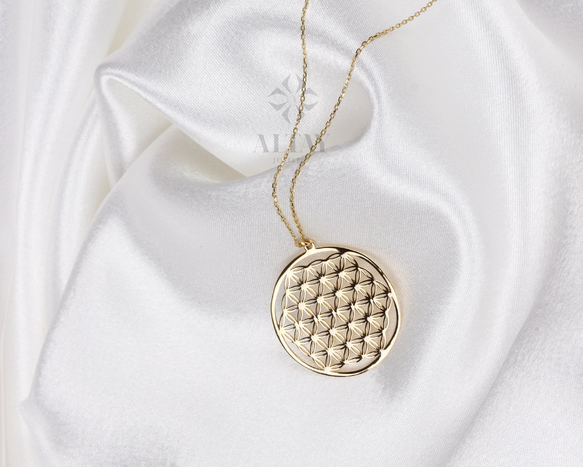 14K Gold Flower Of Life Pendant, Flower Of Life Necklace, Sacred Geometry Pendant, Medallion Necklace, Symbol of Perun, Gift for Her