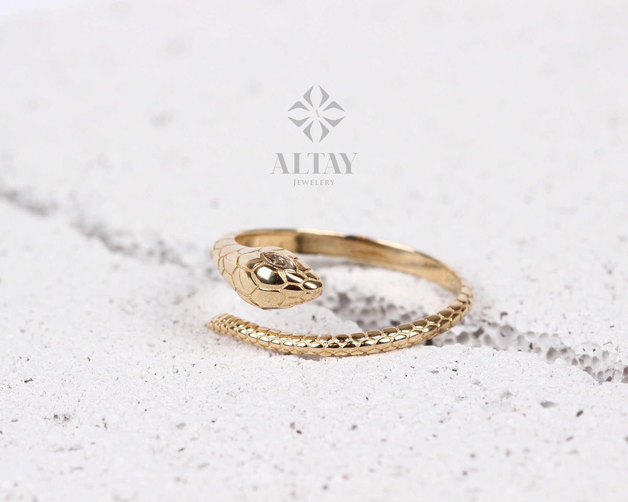 14K Gold Snake Ring, Snake Band, Open Serpent Jewelry, Dainty Stacking Animal Rings, Snake Style Ring, Open Band Statement Wrap Ring