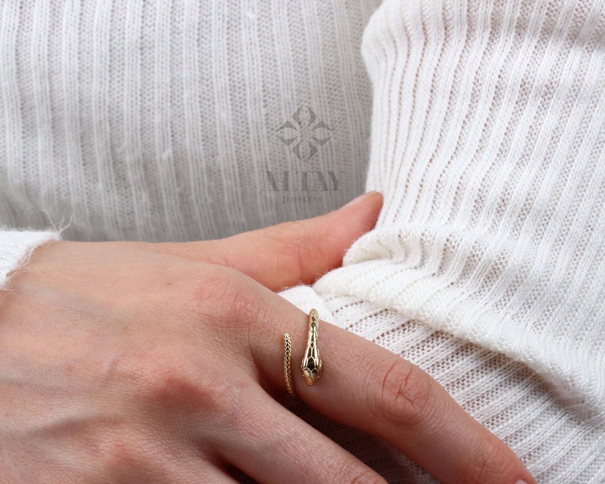 14K Gold Snake Ring, Snake Band, Open Serpent Jewelry, Dainty Stacking Animal Rings, Snake Style Ring, Open Band Statement Wrap Ring