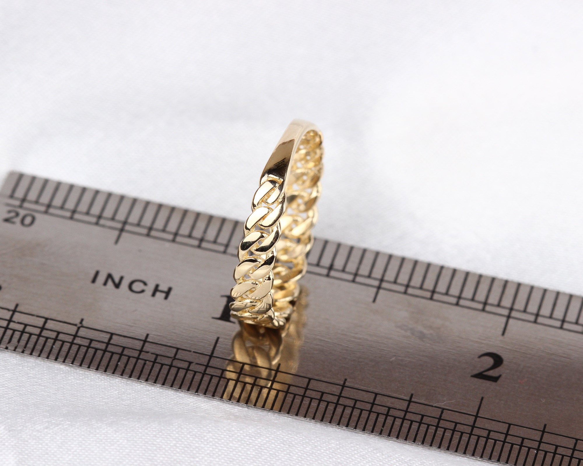 14K Gold Chain Ring, Cuban Link Ring, Thick Chain Curb Ring, Bold Chain Ring, Solid Gold Stacking Ring, Layering Minimalist Chain Link