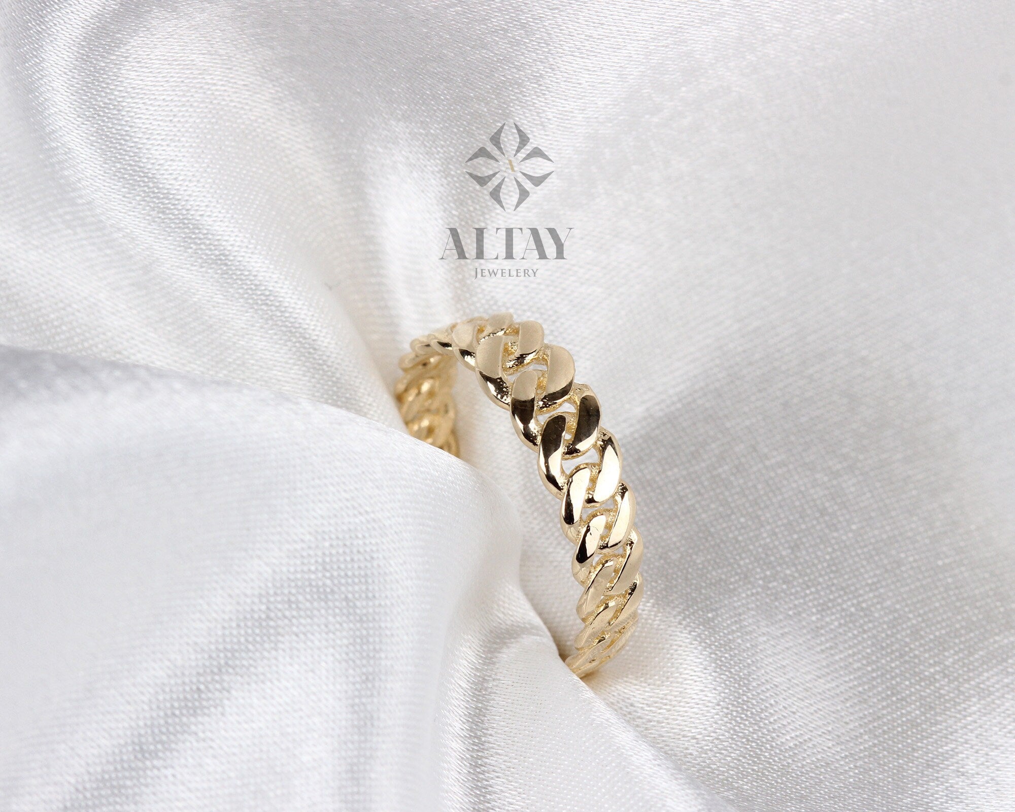 14K Gold Chain Ring, Cuban Link Ring, Thick Chain Curb Ring, Bold Chain Ring, Solid Gold Stacking Ring, Layering Minimalist Chain Link