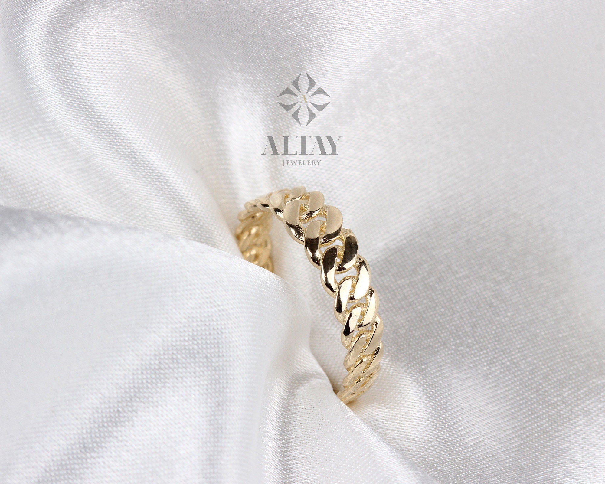 14K Gold Cuban Chain Ring, Cuban Link Ring, Thick Chain Curb Ring, Bold Chain Ring, Solid Gold Stacking Band, Pointer Minimalist Chain Ring