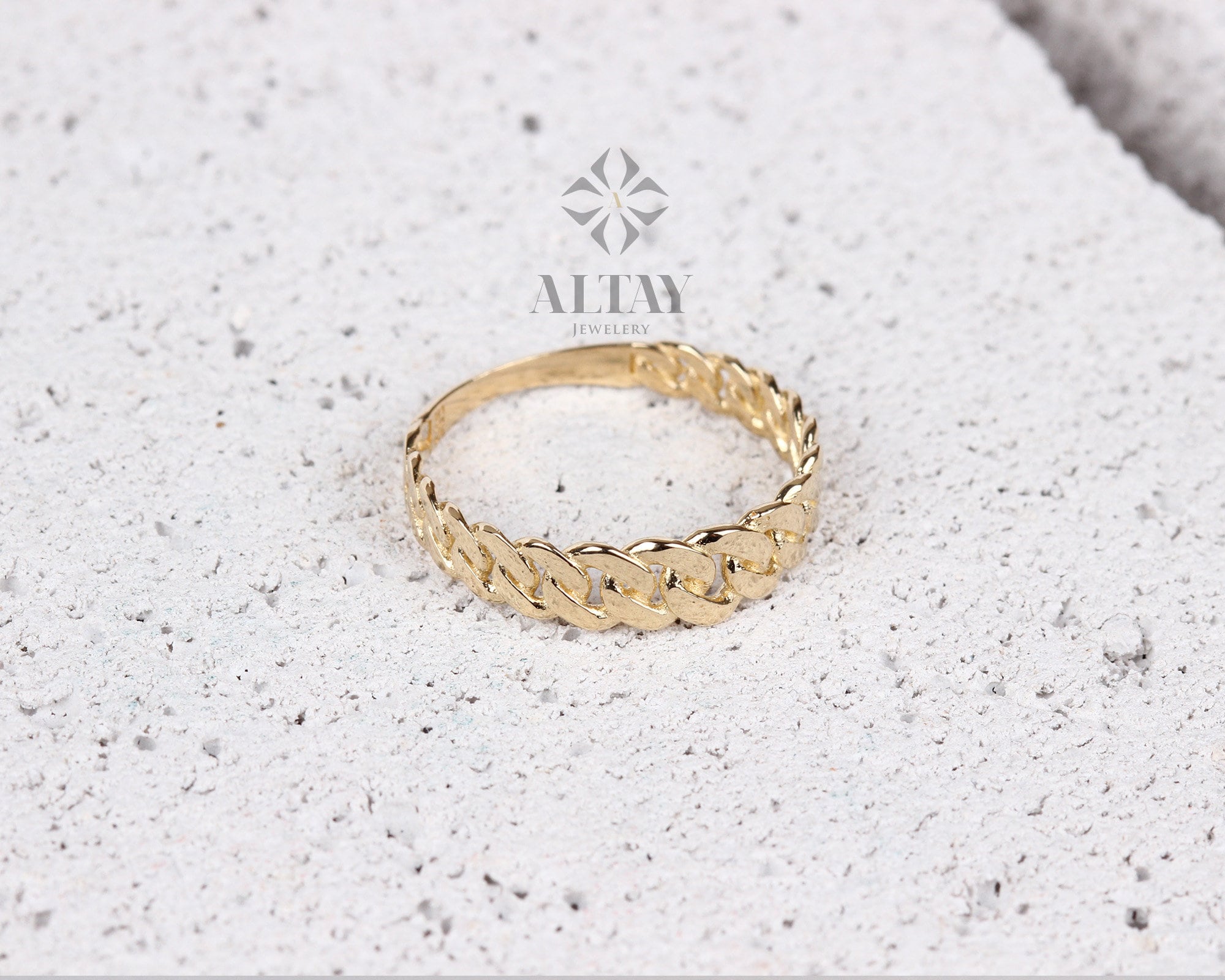 14K Gold Chain Ring, Cuban Link Ring, Thick Chain Curb Ring, Bold Chain Ring, Solid Gold Stacking Ring, Layering Minimalist Chain Link