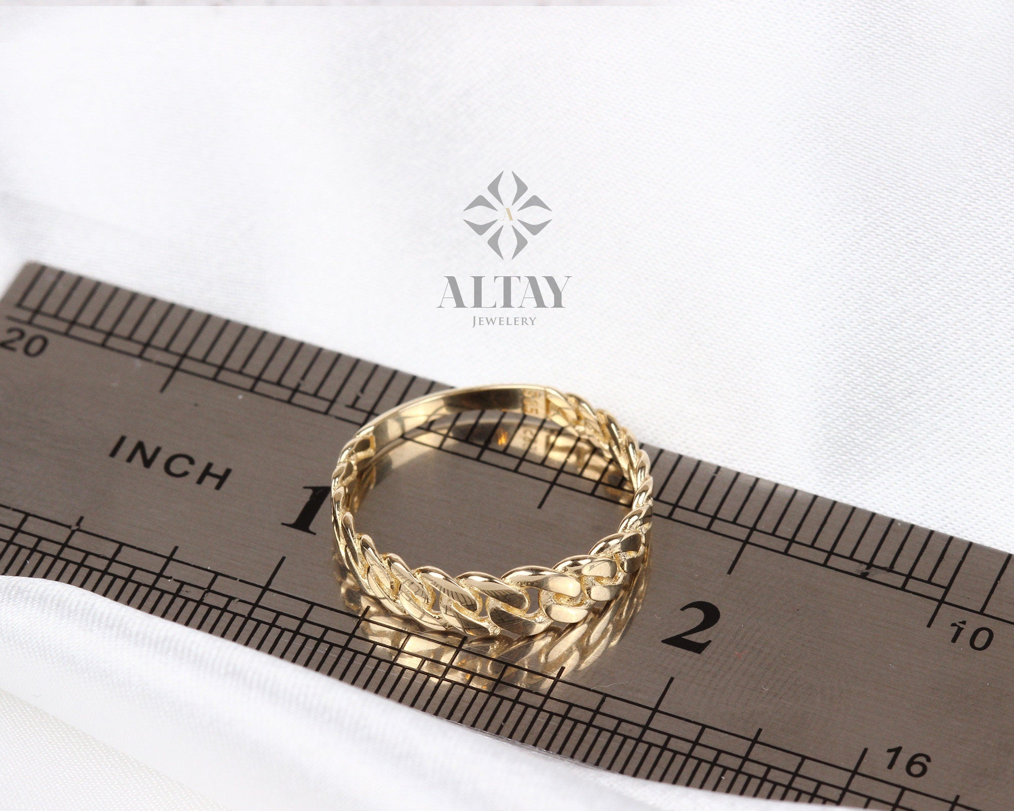 14K Gold Chain Ring, Cuban Link Ring, Thick Chain Curb Ring, Bold Chain Ring, Solid Gold Stacking Ring, Layering Minimalist Chain Link