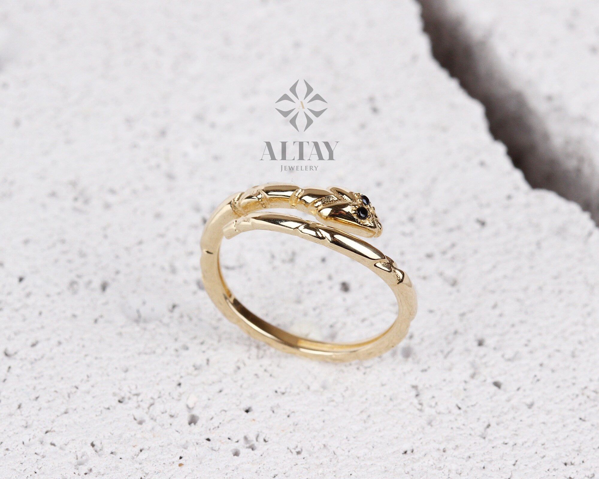 14K Gold Snake Ring, Snake Band, Open Serpent Jewelry, Dainty Stacking Animal Rings, Snake Style Ring, Open Band Statement Wrap Ring