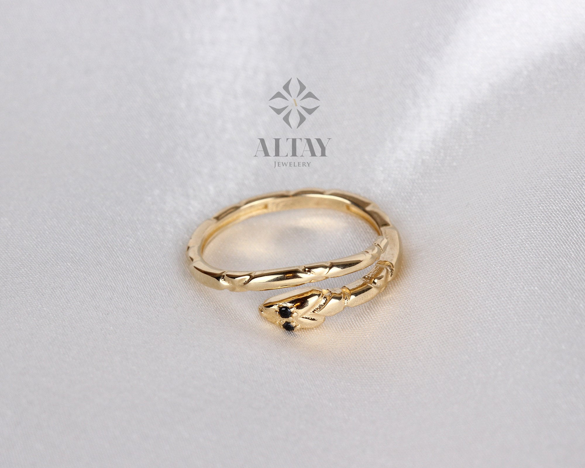 14K Gold Snake Ring, Snake Band, Open Serpent Jewelry, Dainty Stacking Animal Rings, Snake Style Ring, Open Band Statement Wrap Ring