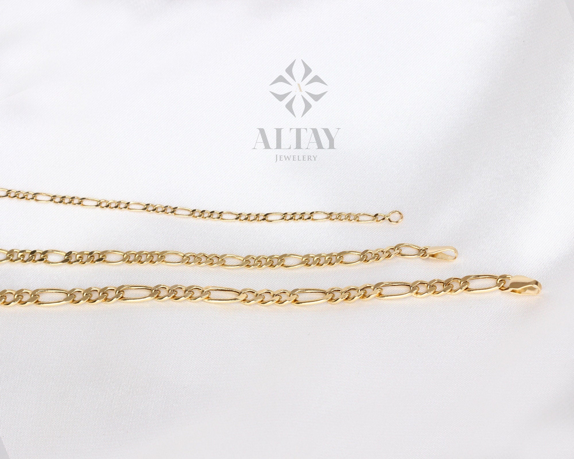 14K Solid Gold Figaro Chain Bracelet, 2mm 3mm 4mm Italian Figaro Chain Link, Real Gold Dainty Bracelet, Stacking Bracelet, Gift for Her