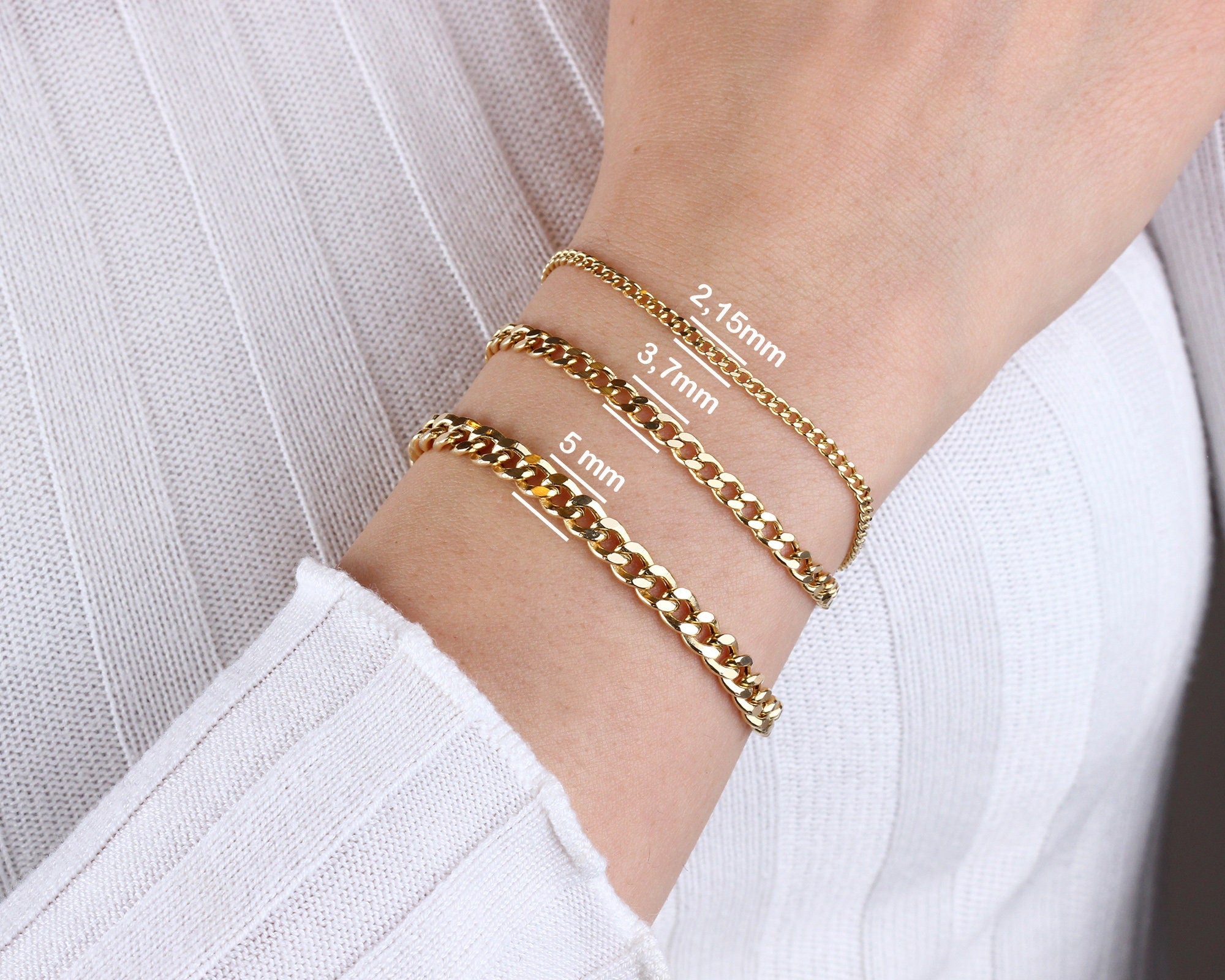 14K Gold Cuban Link Bracelet, 2mm 3mm 4mm Curb Chain, Women Men Real Gold Stacking Bracelet, Miami Cuban Chain Link, Handmade Bracelet