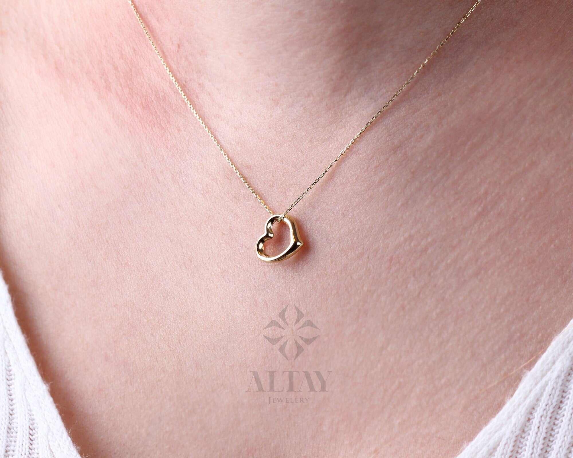 14K Gold Heart Necklace, Small Heart Necklace, Mini Heart Pendant, Heart Real Gold Charm, Love Pendant Necklace, Gift for Her