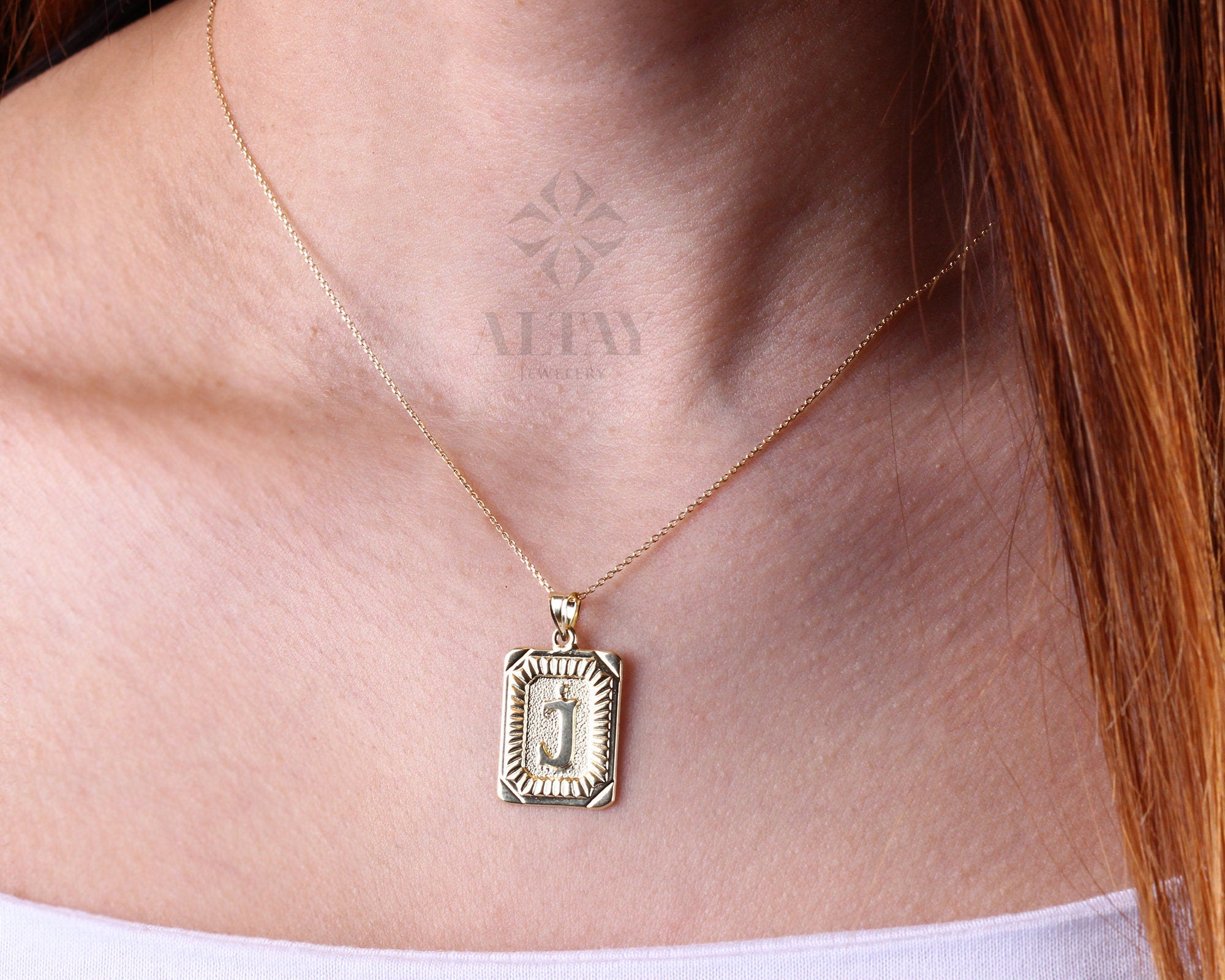 14K Gold Initial Necklace, Gold Letter Necklace, Square Block Letter, Custom Personalized Necklace, Medallion Necklace, Gift For Her Him