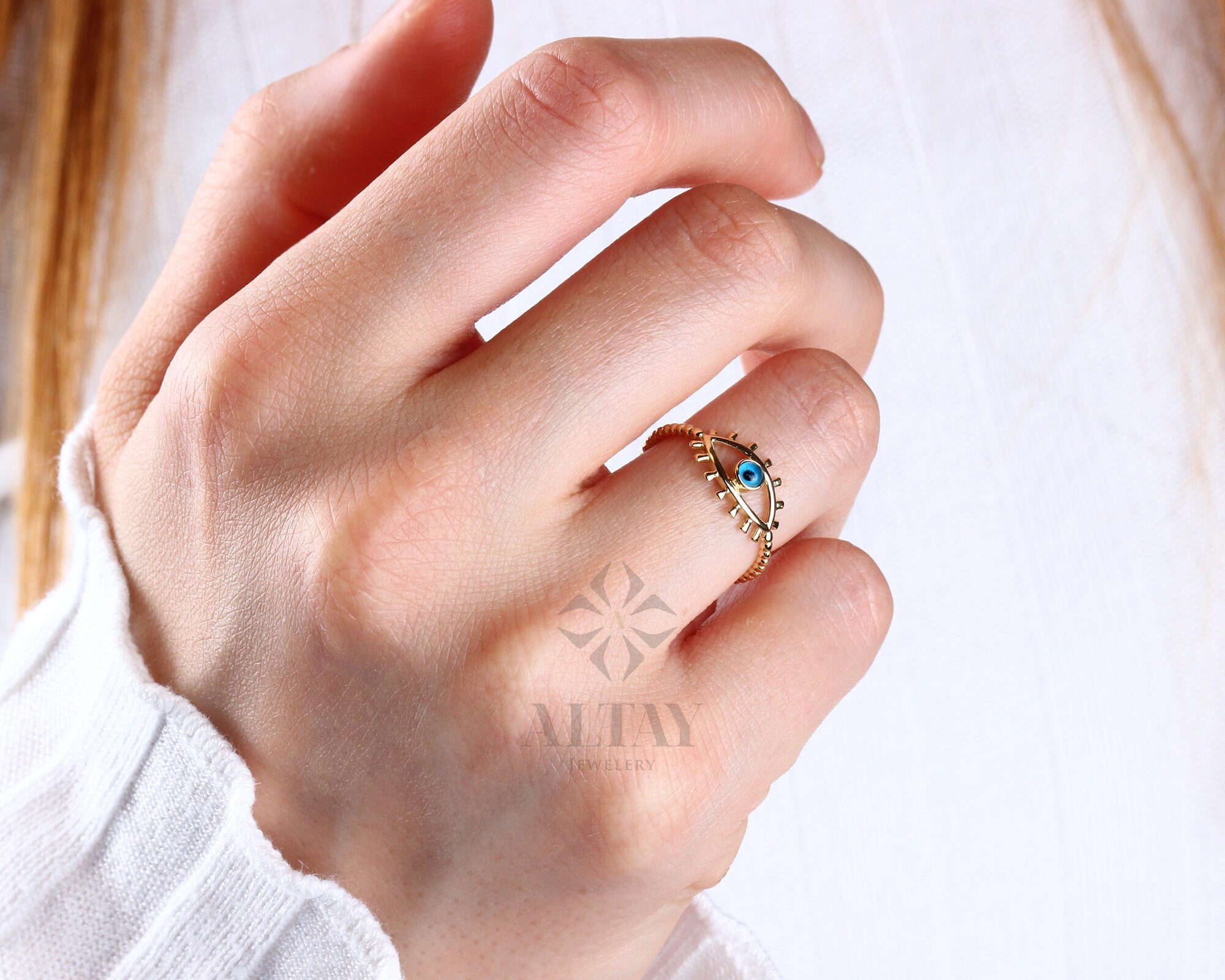 14K Solid Gold Evil Eye Ring, Evil Eye Stone, Good Luck Ring, Dainty Ring, Stackable Ring, Gift For Her, Minimal Ring, Delicate Fashion Ring