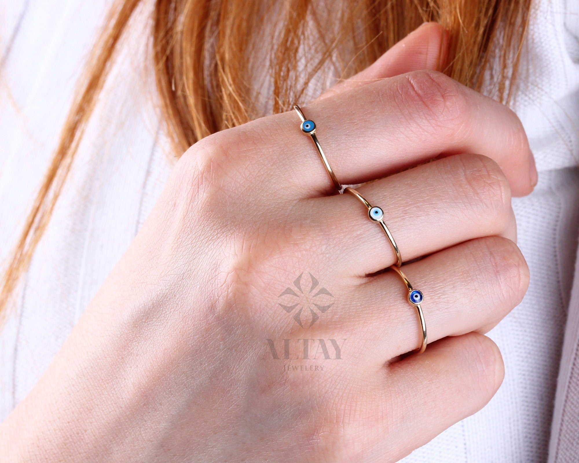 14K Gold Evil Eye Ring, Mini Evil Eye Stackable Ring, Good Luck Ring, Dainty Ring, Gift For Her, Minimal Ring, Protection Sign