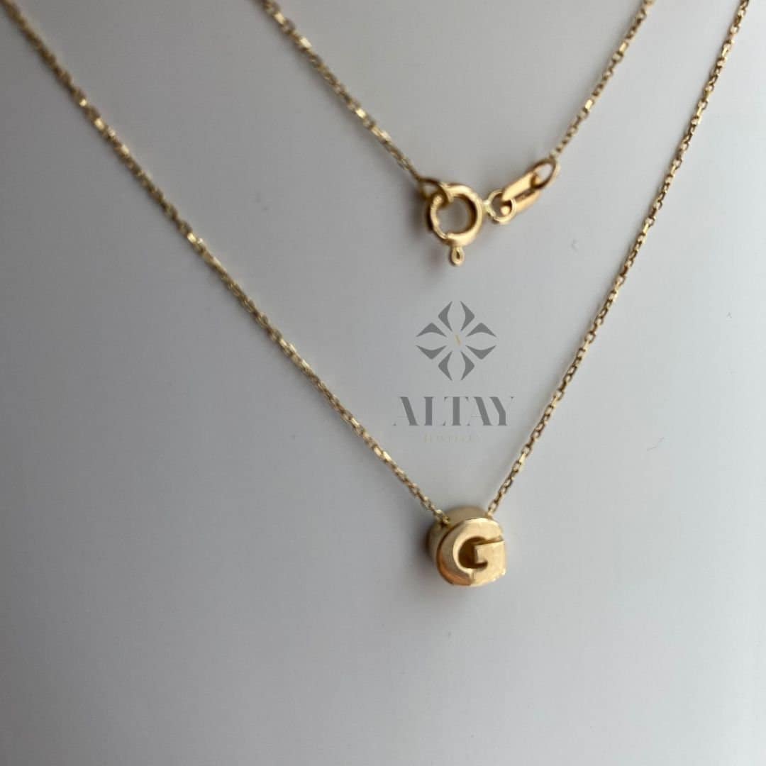 14K Solid Gold Initial Necklace, Letter Pendant Choker, Minimal Letter Charm, Name Necklace, Dainty Personalized Pendant, Gift For her