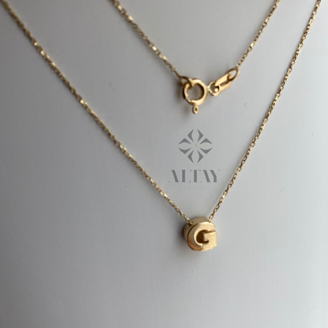 14K Solid Gold Initial Necklace, Letter Pendant Choker, Minimal Letter Charm, Name Necklace, Dainty Personalized Pendant, Gift For her