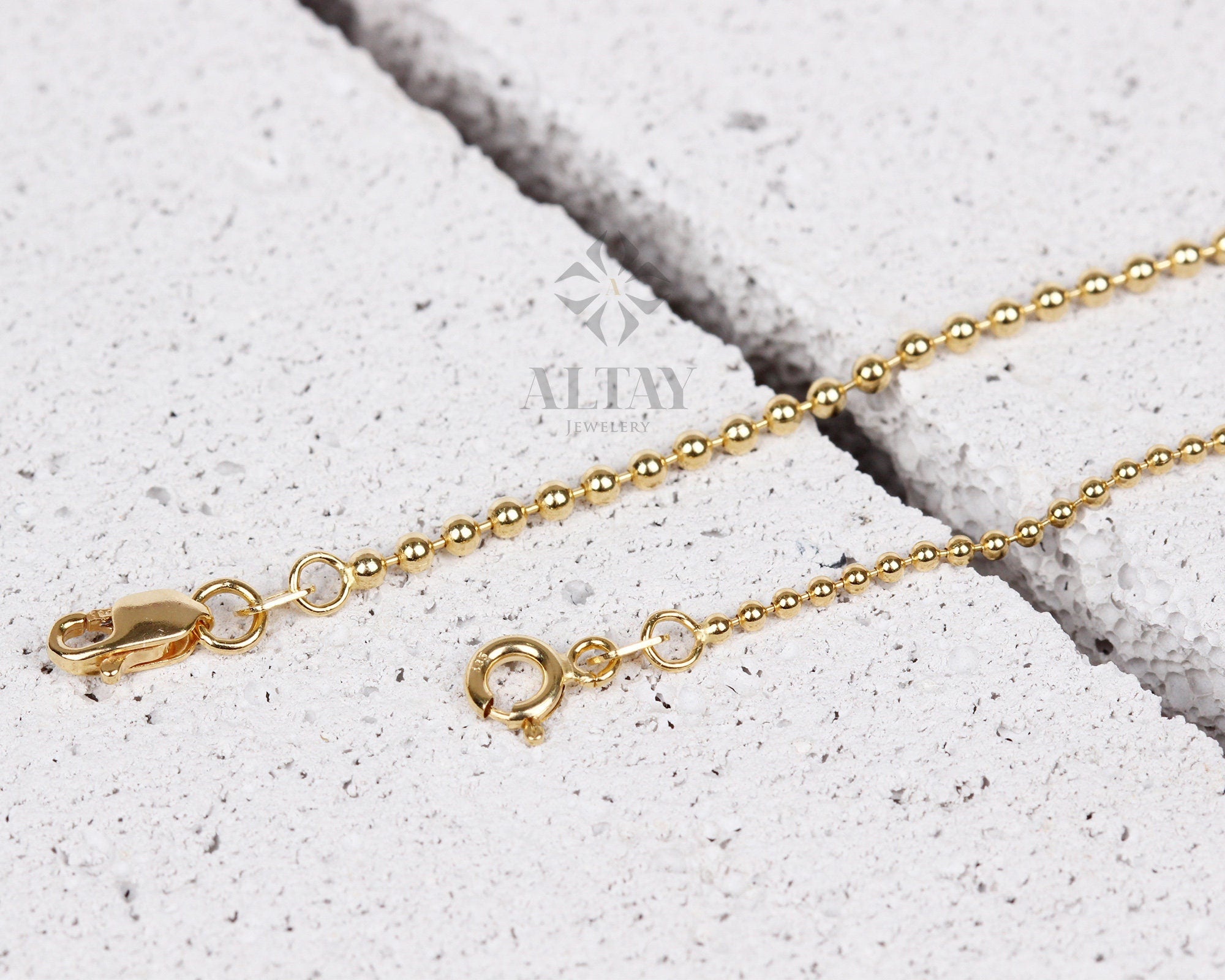 14K Gold Beaded Chain Necklace, Italian Ball Bead Choker, 1.5MM 2MM Layering Link Necklace, Delicate Dainty Gold Beads, Gift For Her Him