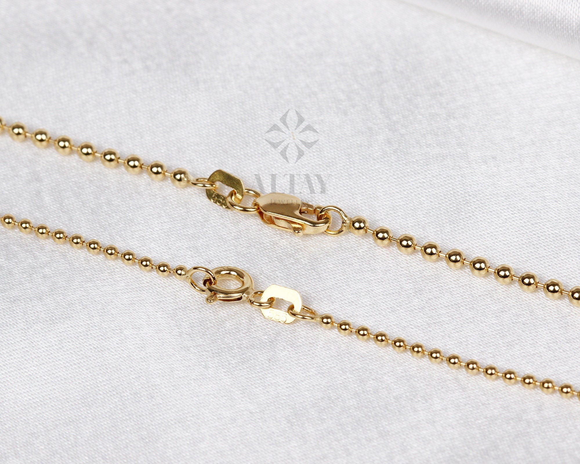 14K Gold Beaded Chain Necklace, Italian Ball Bead Choker, 1.5MM 2MM Layering Link Necklace, Delicate Dainty Gold Beads, Gift For Her Him