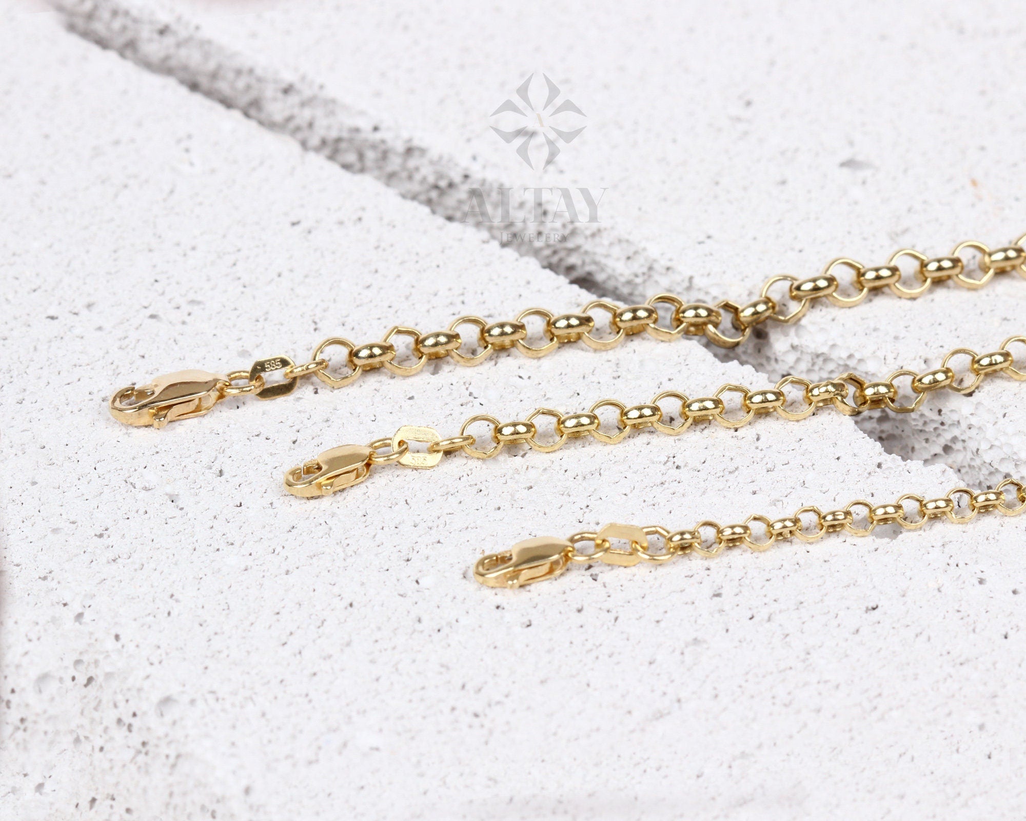 14K Gold Rolo Chain Bracelet, 3mm 4mm 5mm Gold Link Belcher Chain Bracelet, Link Charm Bracelet, Minimal Delicate Round Bracelet, Woman, Men