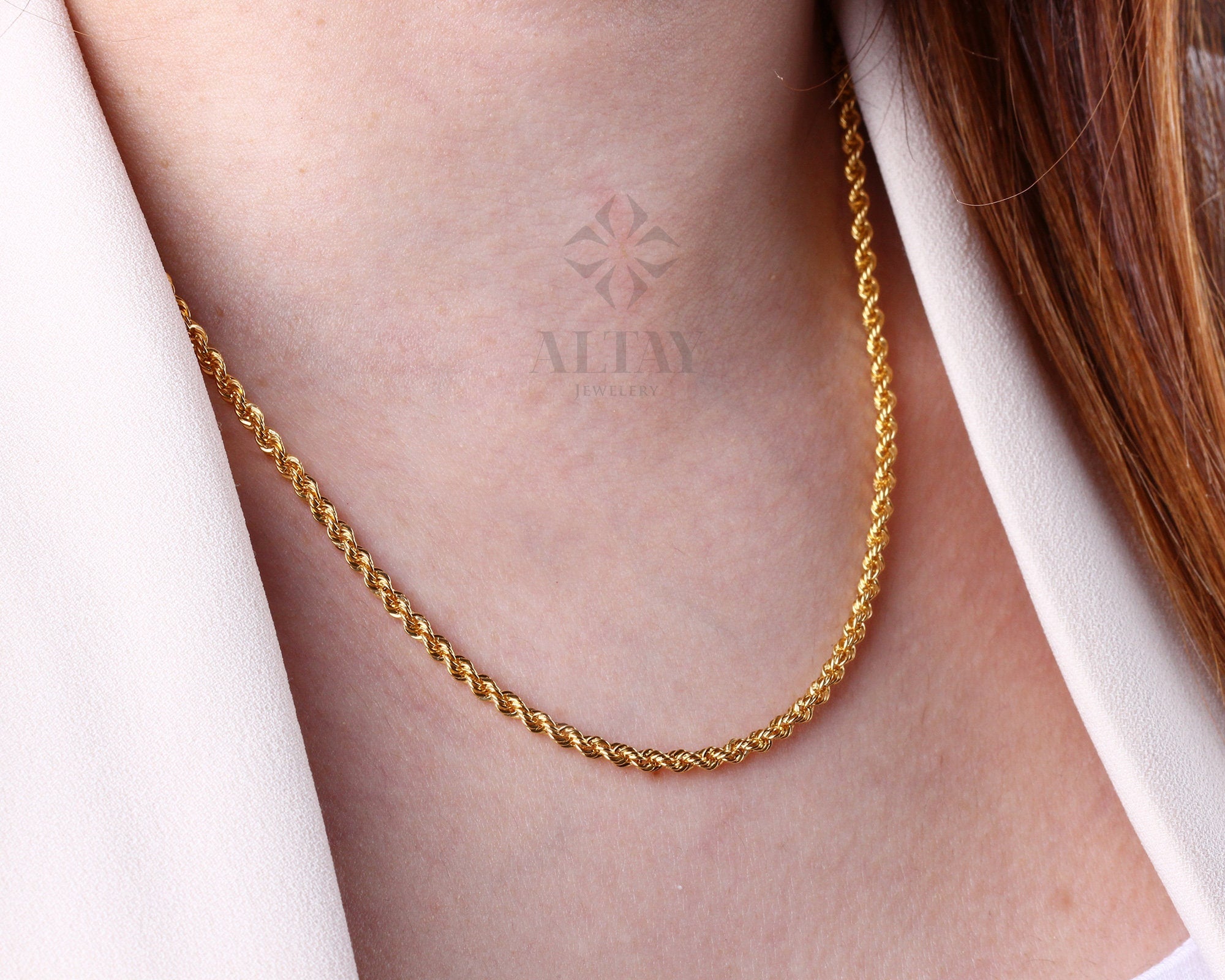 14K Gold Rope Chain Necklace, 4mm Diamond Cut Chain Choker, Twisted Chain Necklace, Men, Woman Stacking Charm, Thick Dainty Necklace