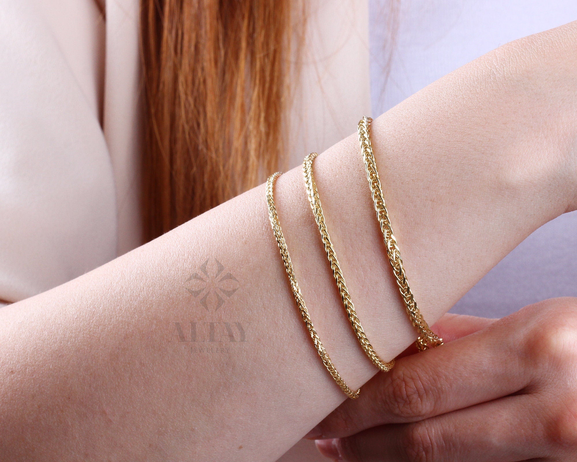 14K Gold Palm Franco Chain Bracelet, Wheat Foxtail Curb Chain, Men Women Palm Link Bracelet, Palm Wheat Chain Anklet, Spiga Chain Bracelet