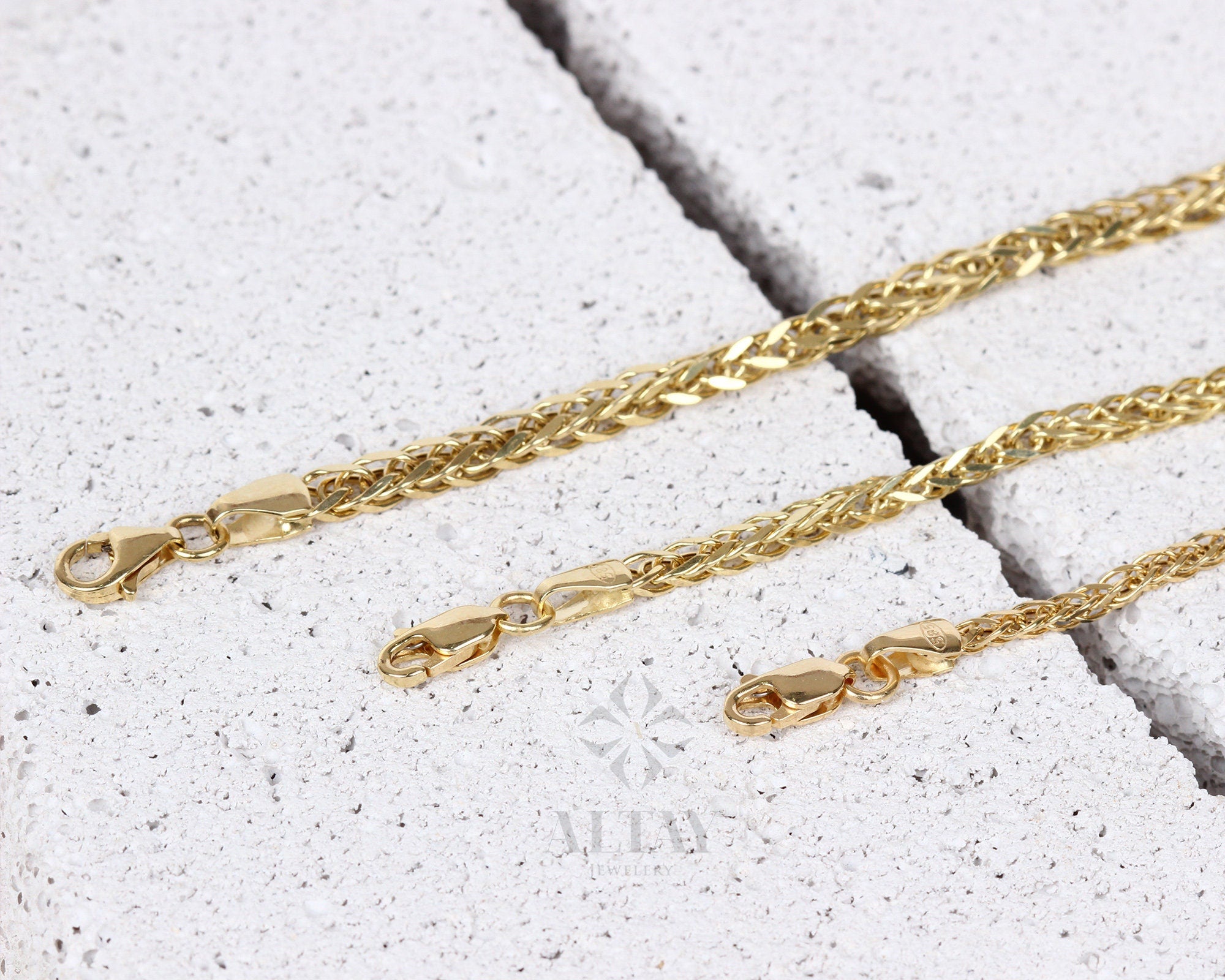 14K Gold Palm Franco Chain Bracelet, Wheat Foxtail Curb Chain, Men Women Palm Link Bracelet, Palm Wheat Chain Anklet, Spiga Chain Bracelet