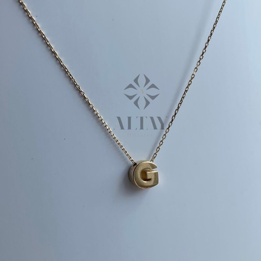 14K Solid Gold Initial Necklace, Letter Pendant Choker, Minimal Letter Charm, Name Necklace, Dainty Personalized Pendant, Gift For her