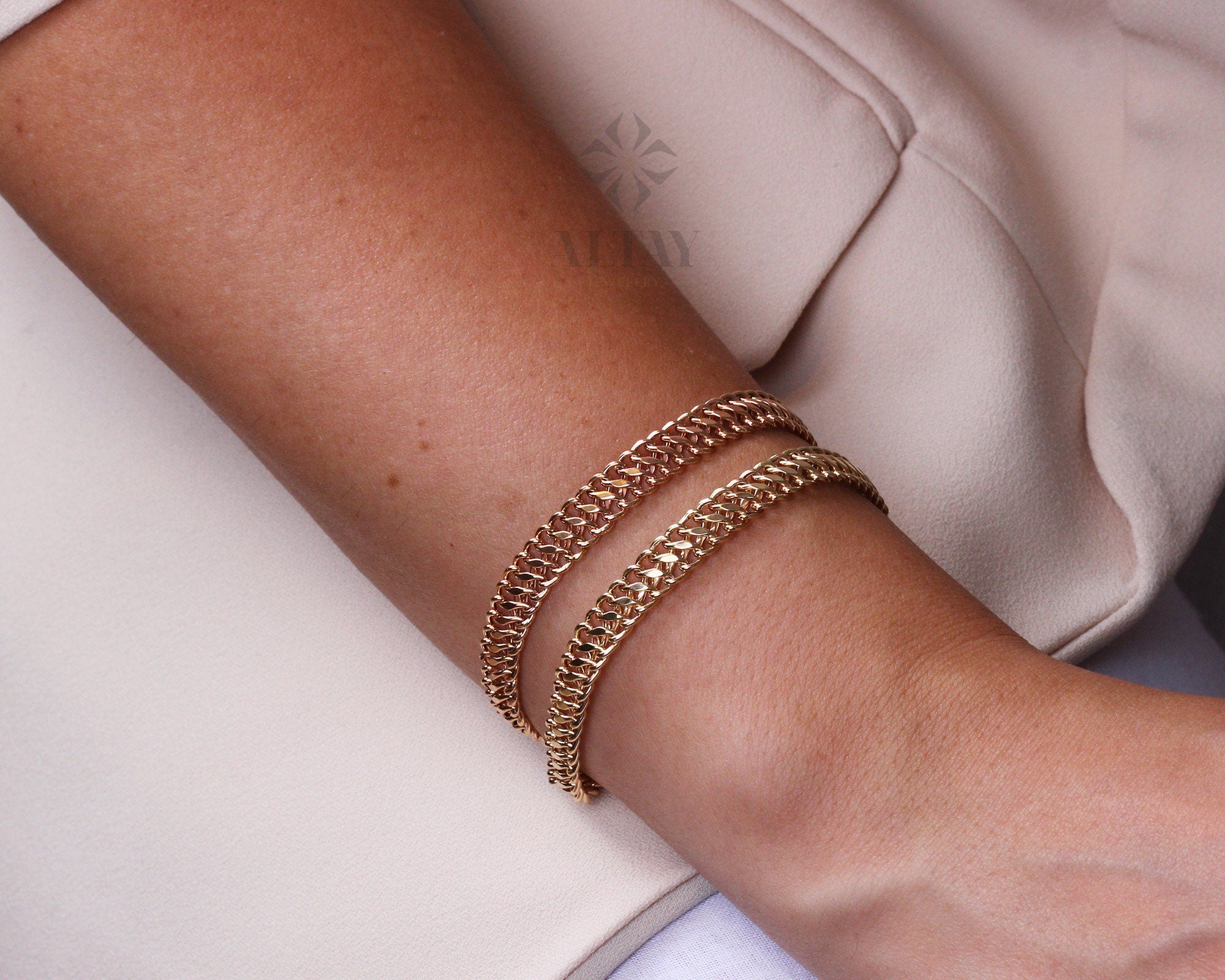 14K Gold Double Curb Chain Bracelet, 8mm Vienna Chain Bracelet, Daily wear Jewelery, Armoured Chain, Minimal Fine Jewelry, Gift For Her