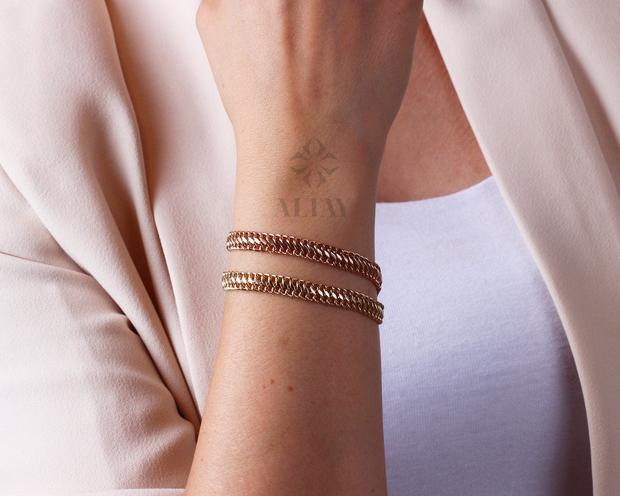 14K Gold Double Curb Chain Bracelet, 8mm Vienna Chain Bracelet, Daily wear Jewelery, Armoured Chain, Minimal Fine Jewelry, Gift For Her