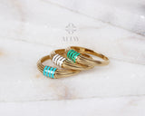 14K Solid Gold Dome Twist Ring, Croissant Enamel Dome Ring