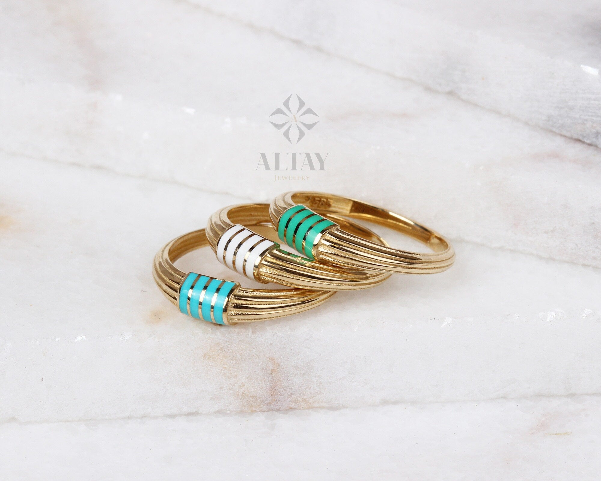 14K Solid Gold Dome Twist Ring, Croissant Enamel Dome Ring, Statement Ring, Straight Line Ring, Jewelry, Minimalist, Gift For Her, Real Gold