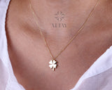 14K Gold Clover Necklace, Dainty Good Luck Pendant