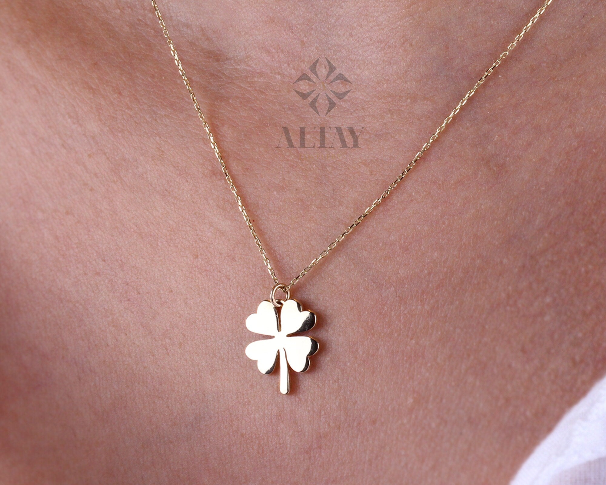 14K Gold Clover Necklace, Dainty Good Luck Pendant, Four Leaf Clover, Lucky Charm Necklace, St. Patrick's Day Accessory, Gift for Her