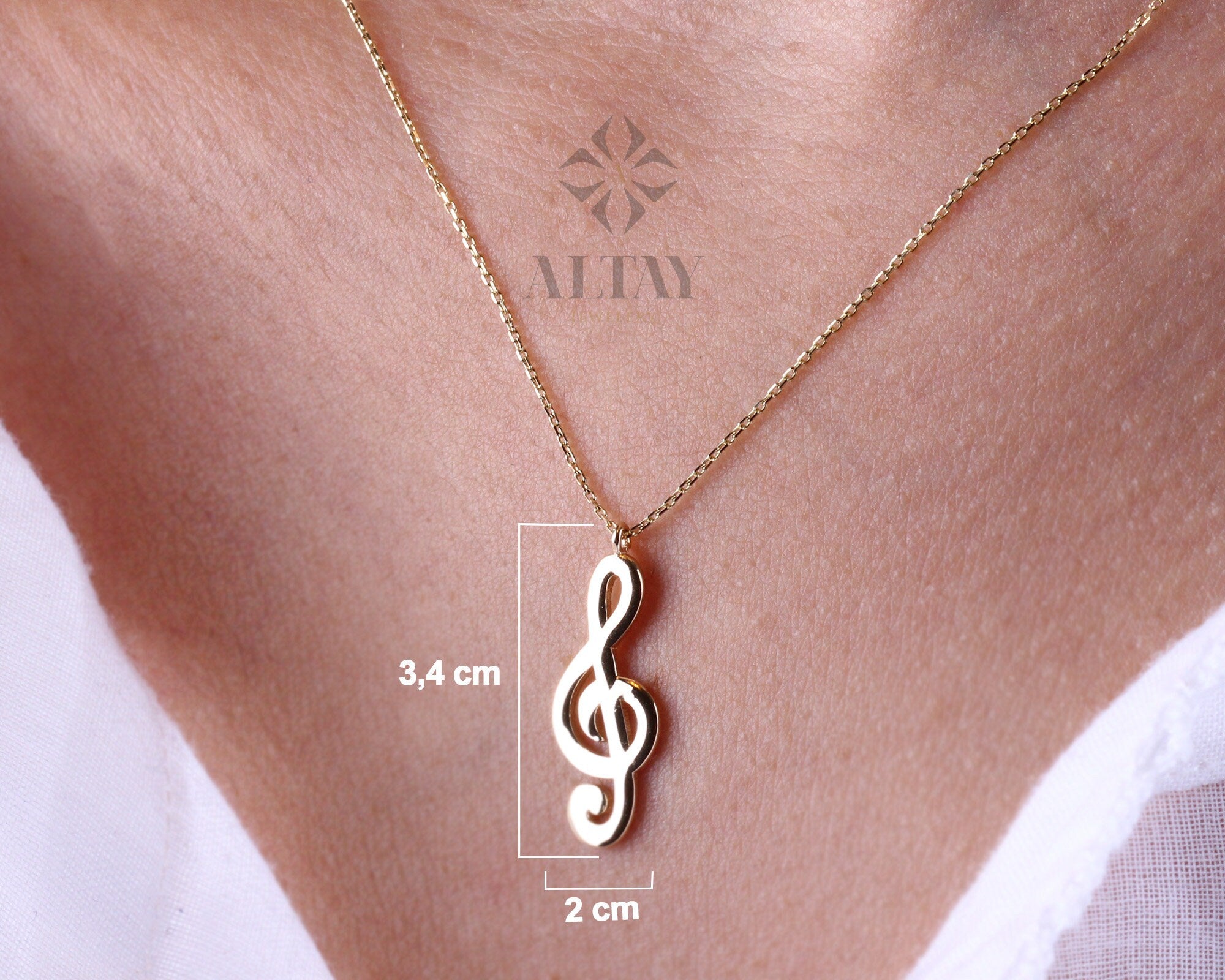 14K Gold Treble Clef Necklace, Musical Note Gold Choker, G Clef Charm Pendant Christmas Gift, Valentines Day Gift, Dainty Gold Necklace